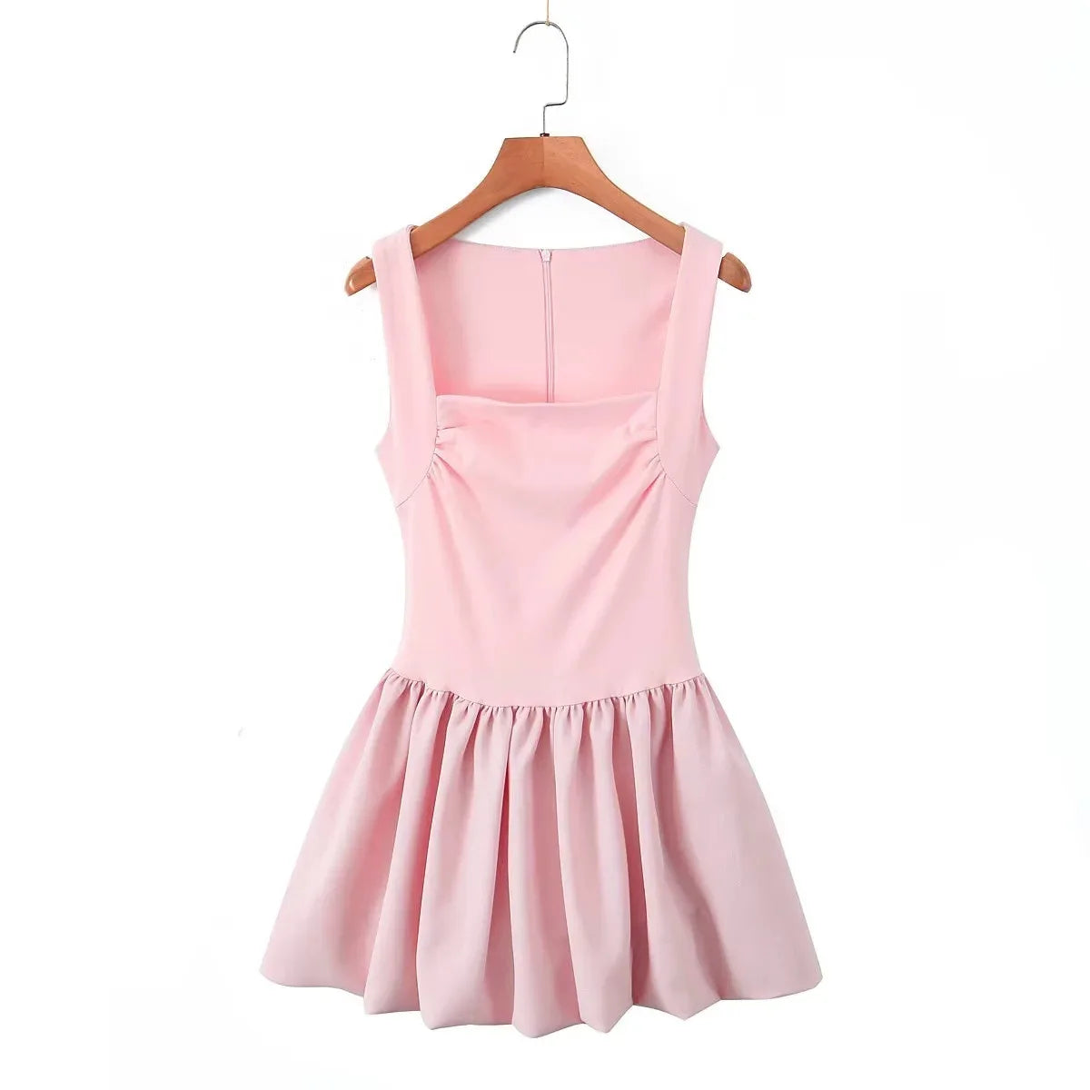 Spring Pink Sweet Mini Dress Women Square Collar Sleeveless Short A line Vestidos Elegant Fashion Casual Female Dresses 2025