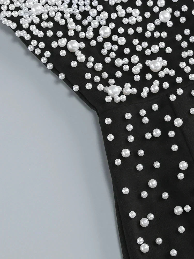 Strapless Faux Pearl Beaded Embellished Column Maxi Gown 11