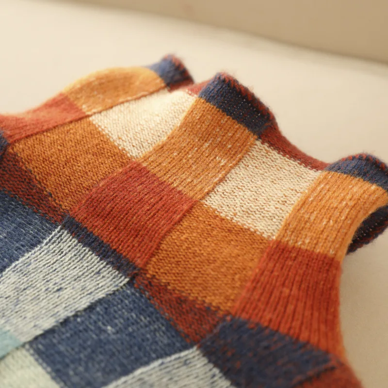 Mock Neck Checked Oversized Knit Sweater