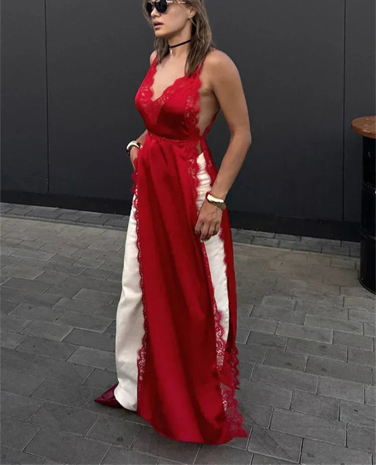 Lace Trim V-Neck Sleeveless High Split Slip Maxi Dress 5