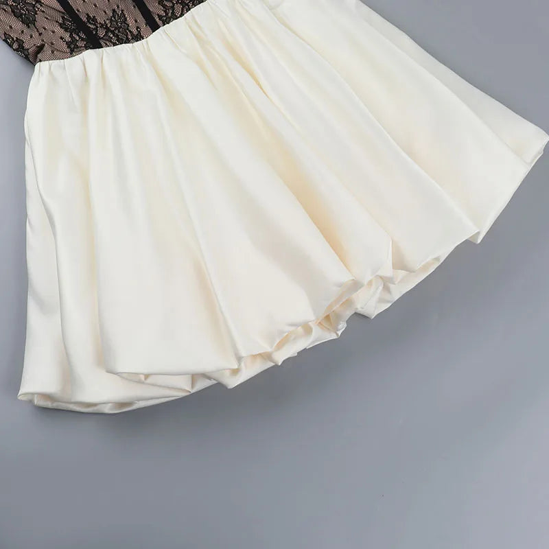 Strapless Sheer Lace Corset Bodice Satin Bubble Hem Mini Dress 10