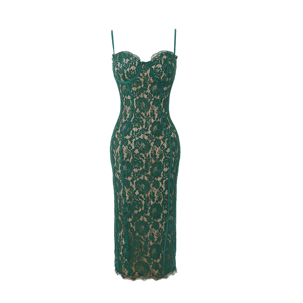 SELAH LACE MIDI DRESS Green
