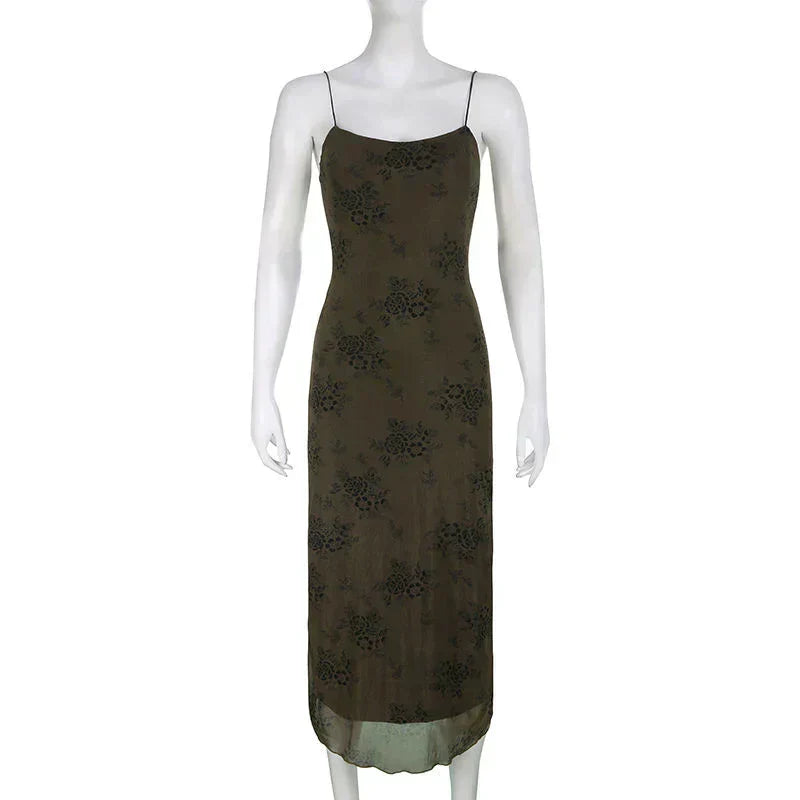 Bianca Minimalist Vintage Floral Lace Dress with Sheer Overlay Chic Silhouette Collection