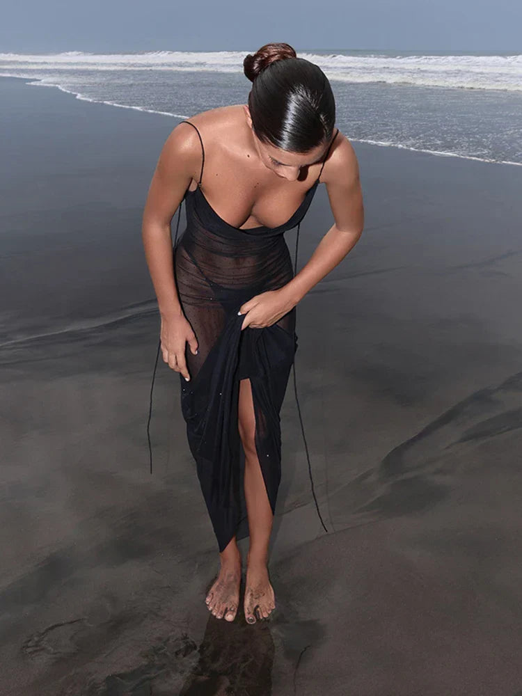 Sheer Mesh Swing Neck Midi Dress 4