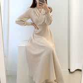 V-Neck Wrap Long Sleeve A-Line Midi Dress 2