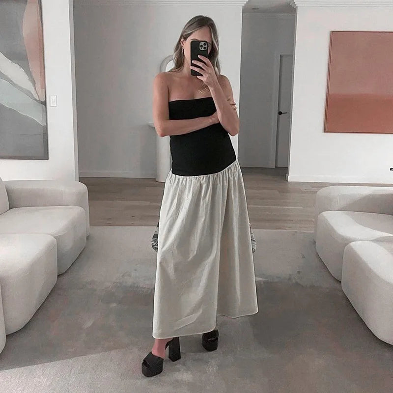 Strapless Colorblock Drop Waist Tube Maxi Dress 17