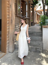 Eyelet V-Neck Lace Trim Slip Midi Dress Summer 11