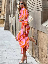Striped Collared Long Sleeve Wrap Maxi Dress 2