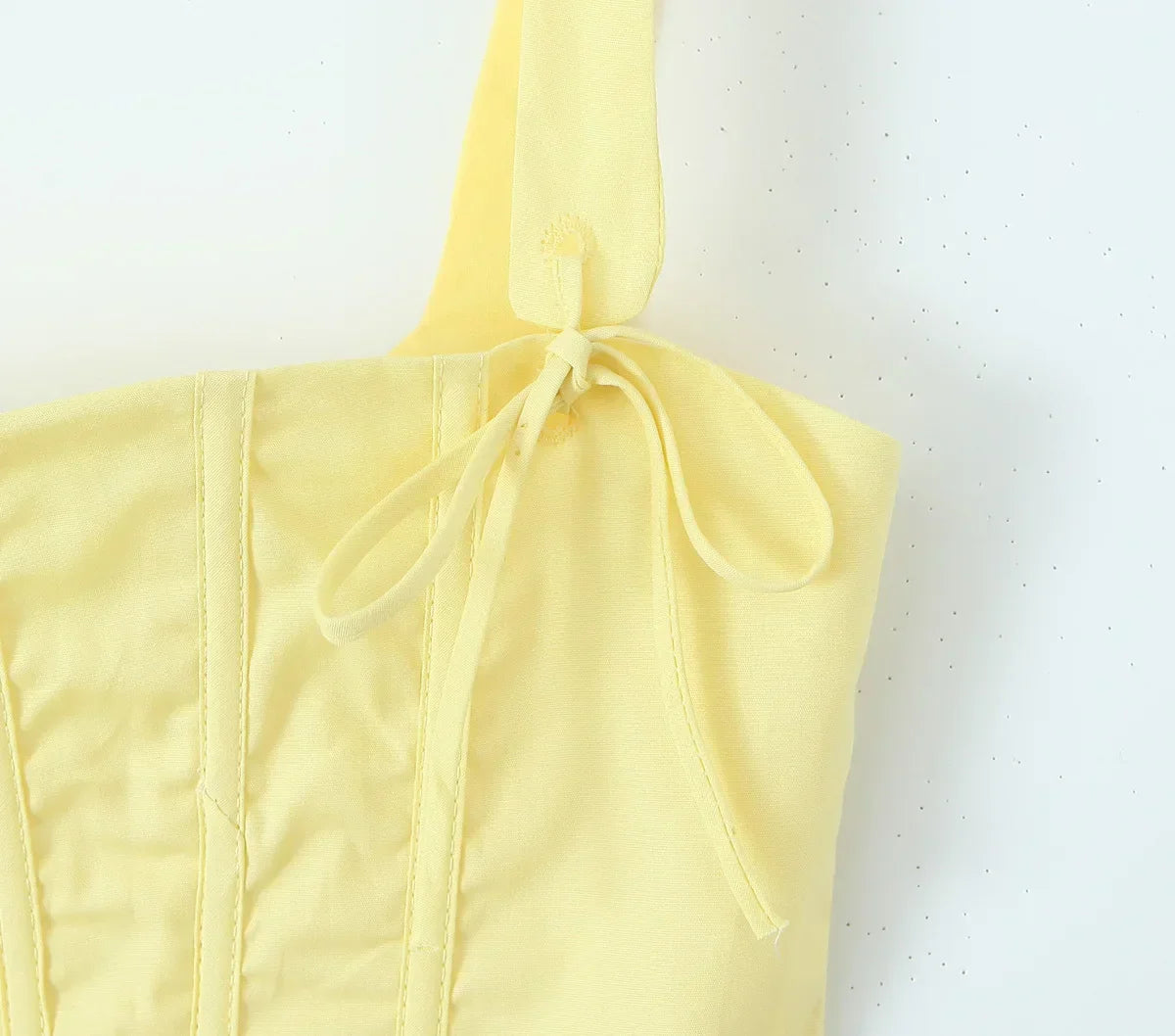 Yellow Slit Midi Dress and Cross Lacing up Top Set