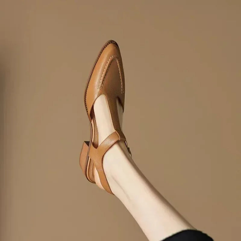 Round Toe T-Strap Buckle Flat Mary Jane Shoes