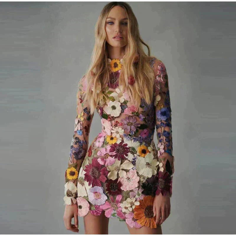 Mildred Floral Embroidery Cocktail Dress for Women Modern Chic Style