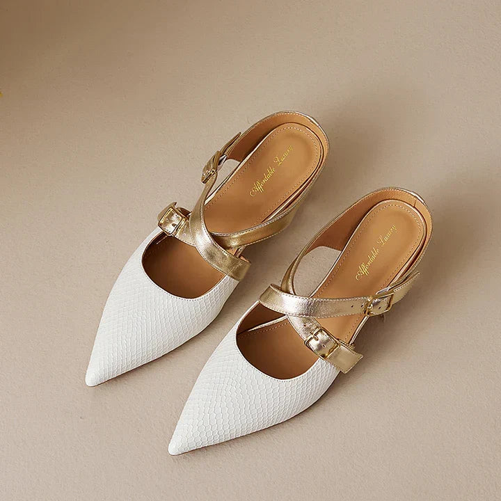 Pointed Toe Cross Ankle Strap Buckle Slingback Heels