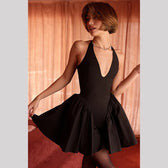 Halter-Neck Deep V-Neck Mini Dress