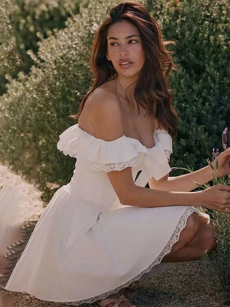 Lace Side Wrap Off Shoulder Mini Summer Dress 3