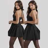 Halter-Neck Deep V-Neck Mini Dress