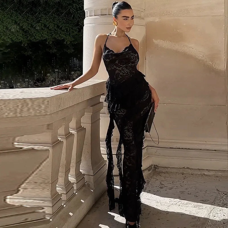Lace Bodycon Ruffled Backless Summer Dress 5