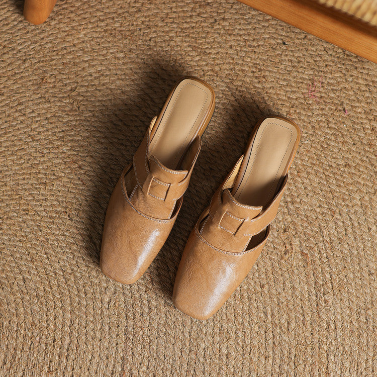 Pointed Toe Block Heel Slip On Mules