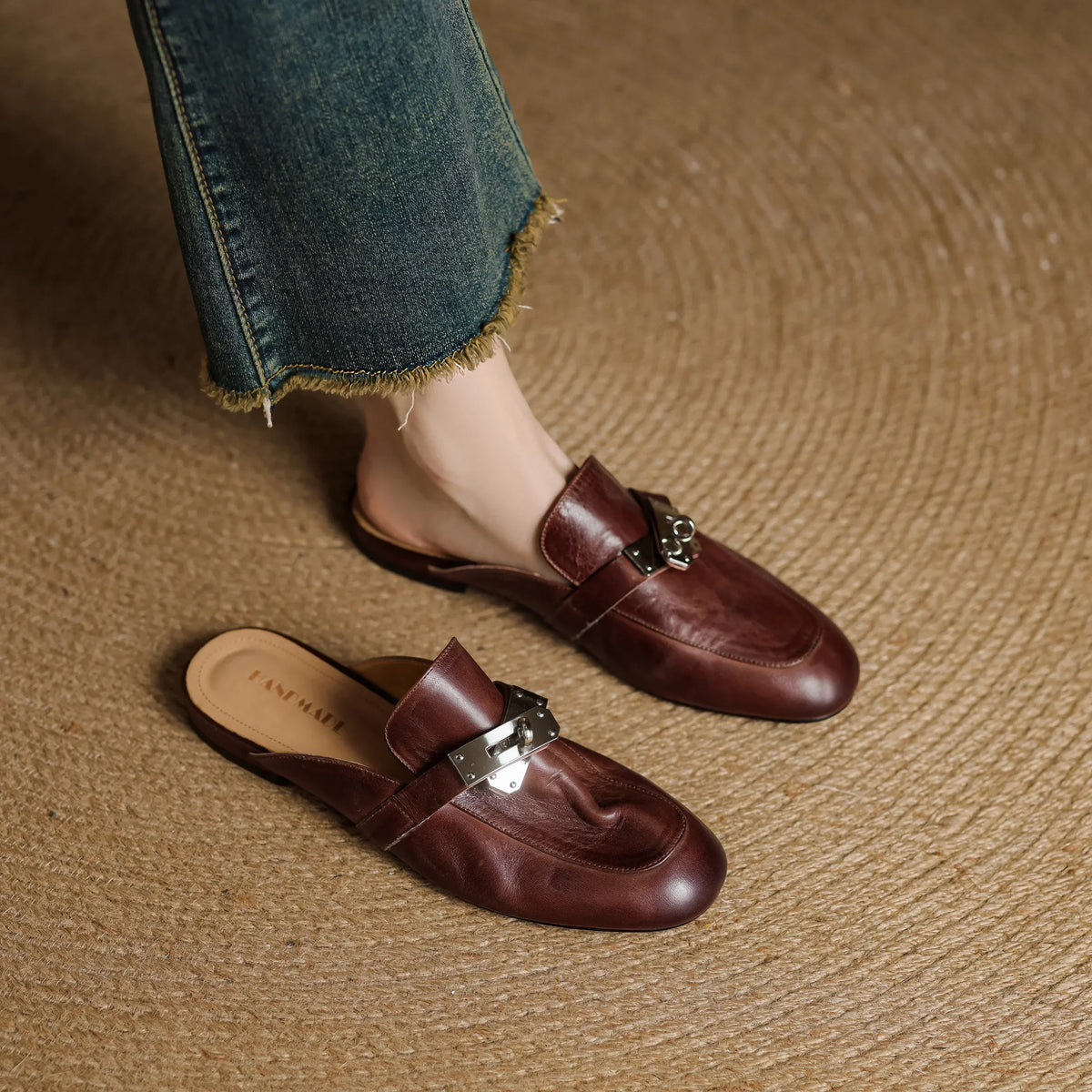 Round Toe Buckle Backless Loafer Mules