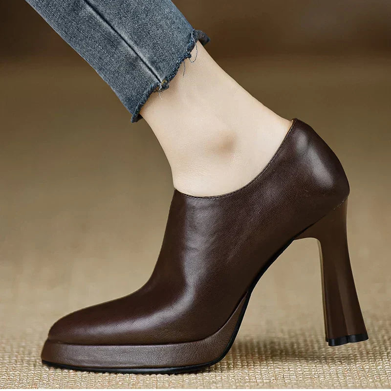 Pointed Toe Side Zip Block Heel Ankle Boots