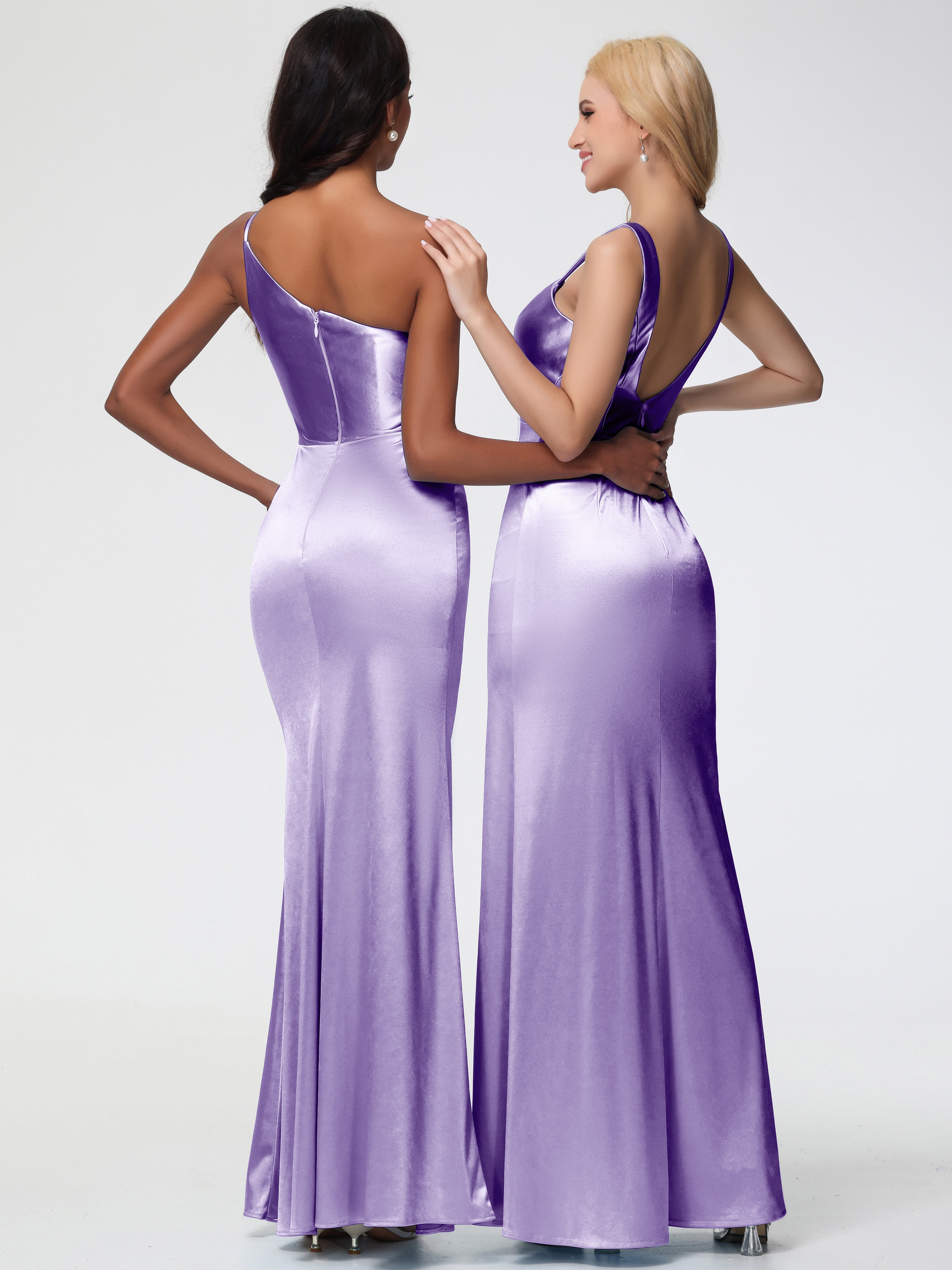 Tahiti Color Formal Dress Sheath/Column Straps V Back Floor Length Stretch Satin Formal Dress