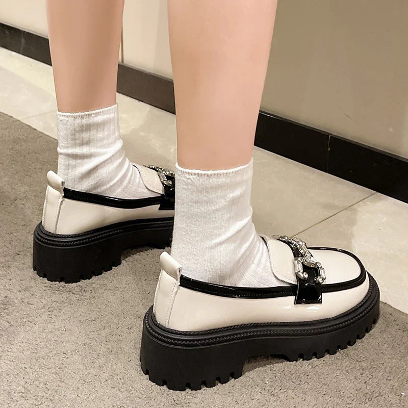 Rhinestone Mix Color Chunky Thick Bottom NonSlip Shiny Casual Flats Loafers