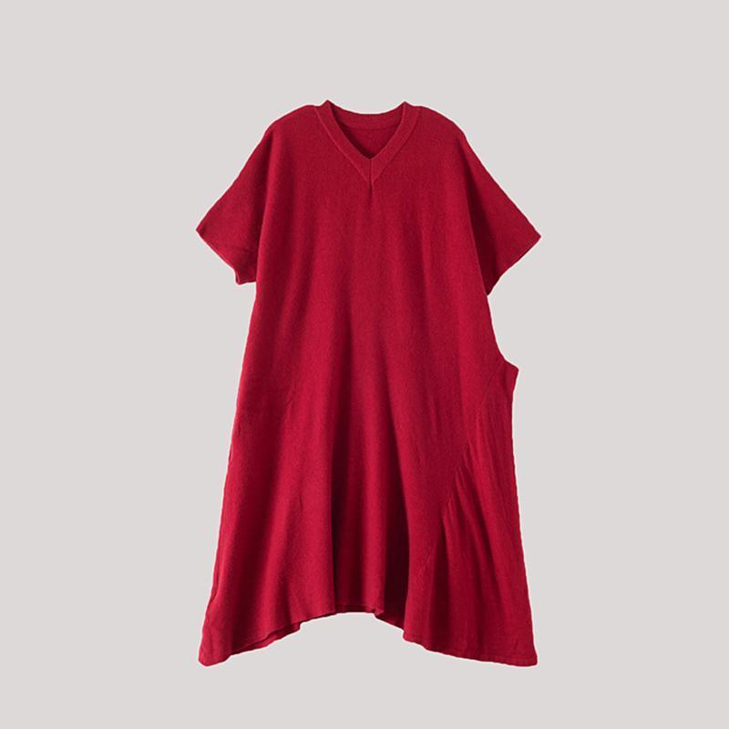 Short Sleeve Pure Color Knit Dress