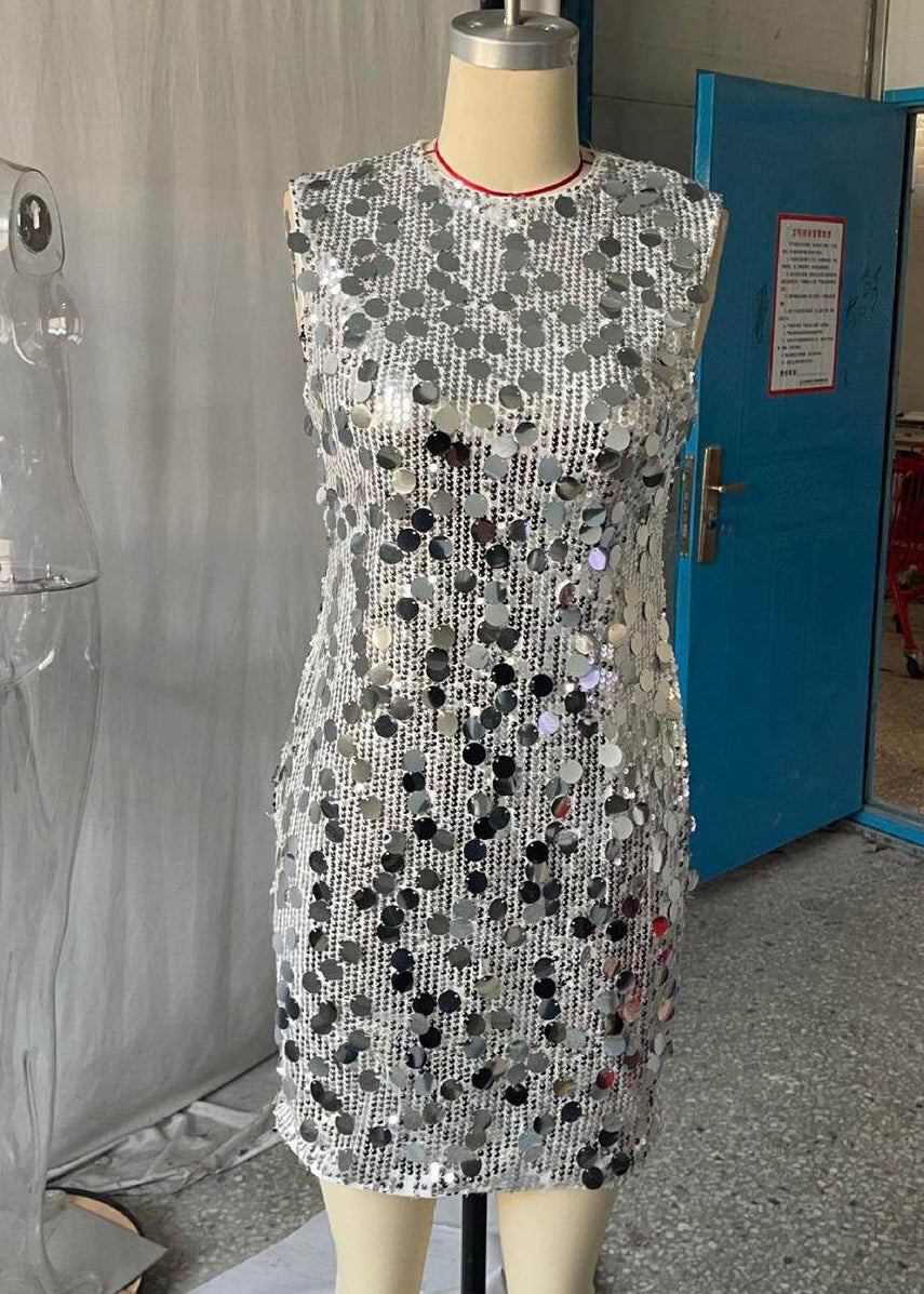 Sequin Crew Neck Sleeveless Bodycon Mini Dress