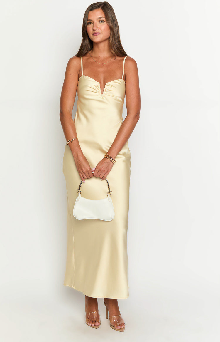 Satin Notch Sweetheart Spaghetti Strap Bias Cut Maxi Dress 3