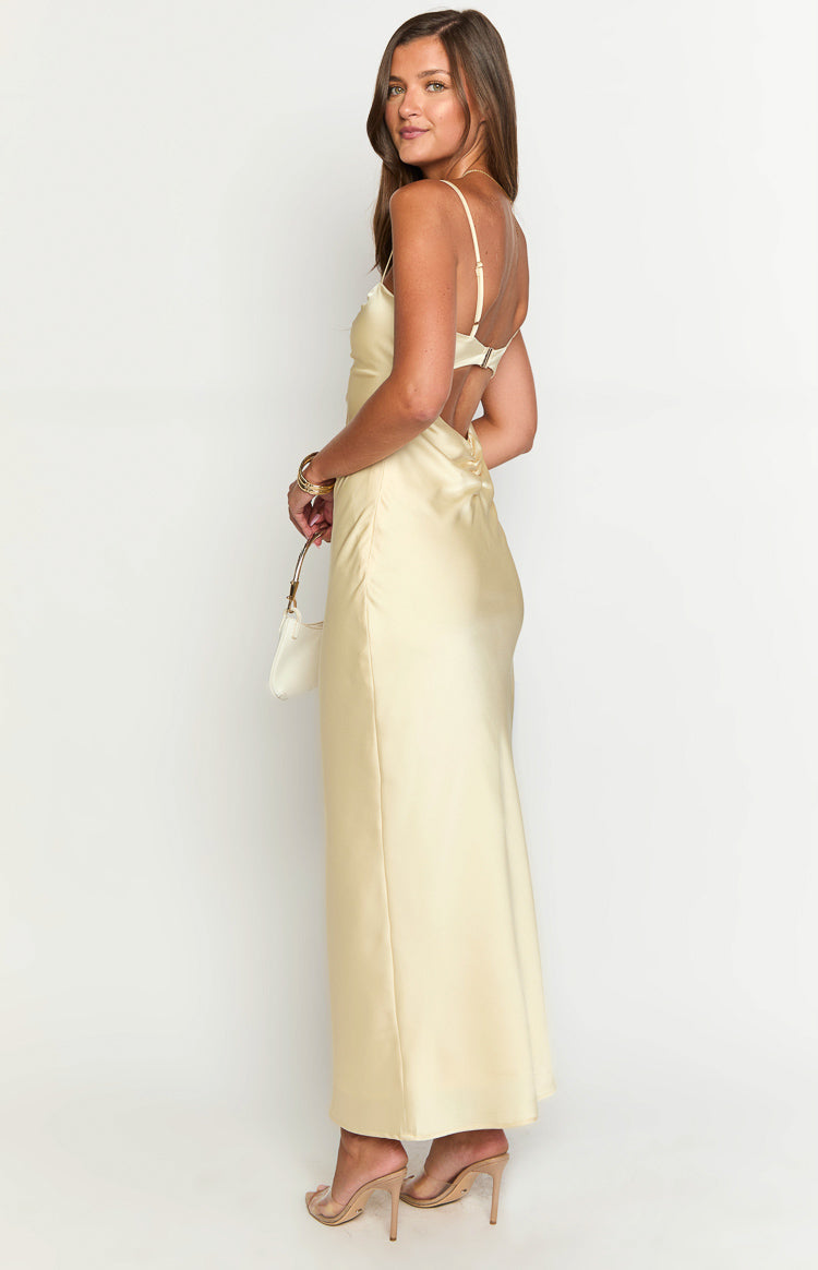 Satin Notch Sweetheart Spaghetti Strap Bias Cut Maxi Dress 5