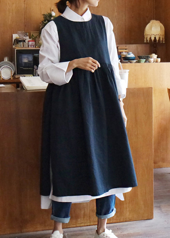 Round Neck Sleeveless Gathered Waist Pinafore Midi Dress