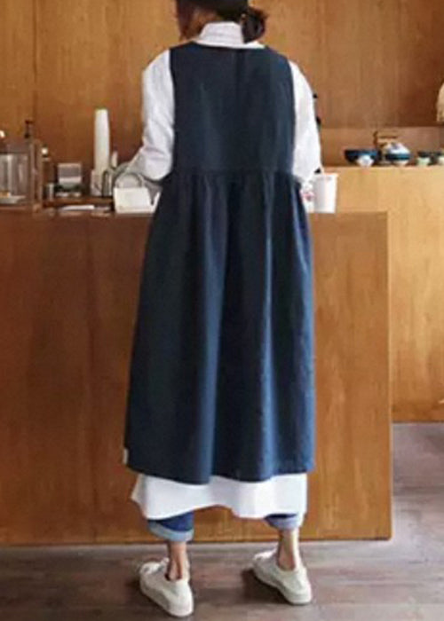 Round Neck Sleeveless Gathered Waist Pinafore Midi Dress