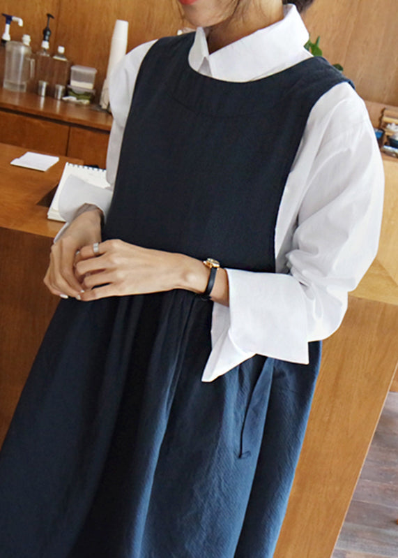Round Neck Sleeveless Gathered Waist Pinafore Midi Dress