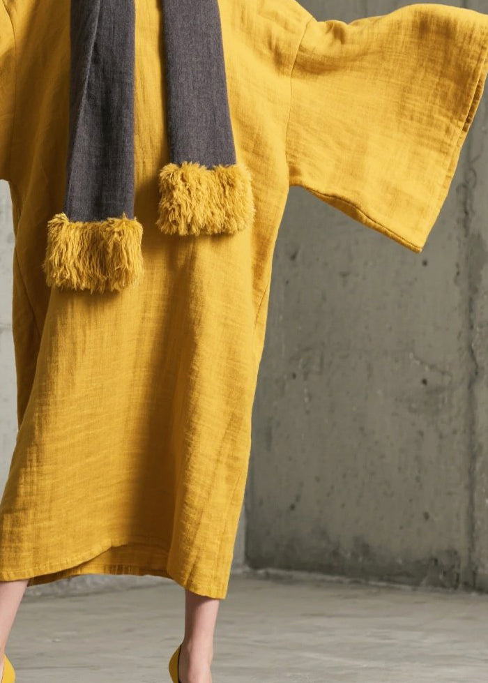 Oversized Gauze Batwing Sleeve Midi Dress and Faux Fur Trim Scarf Two Piece Set