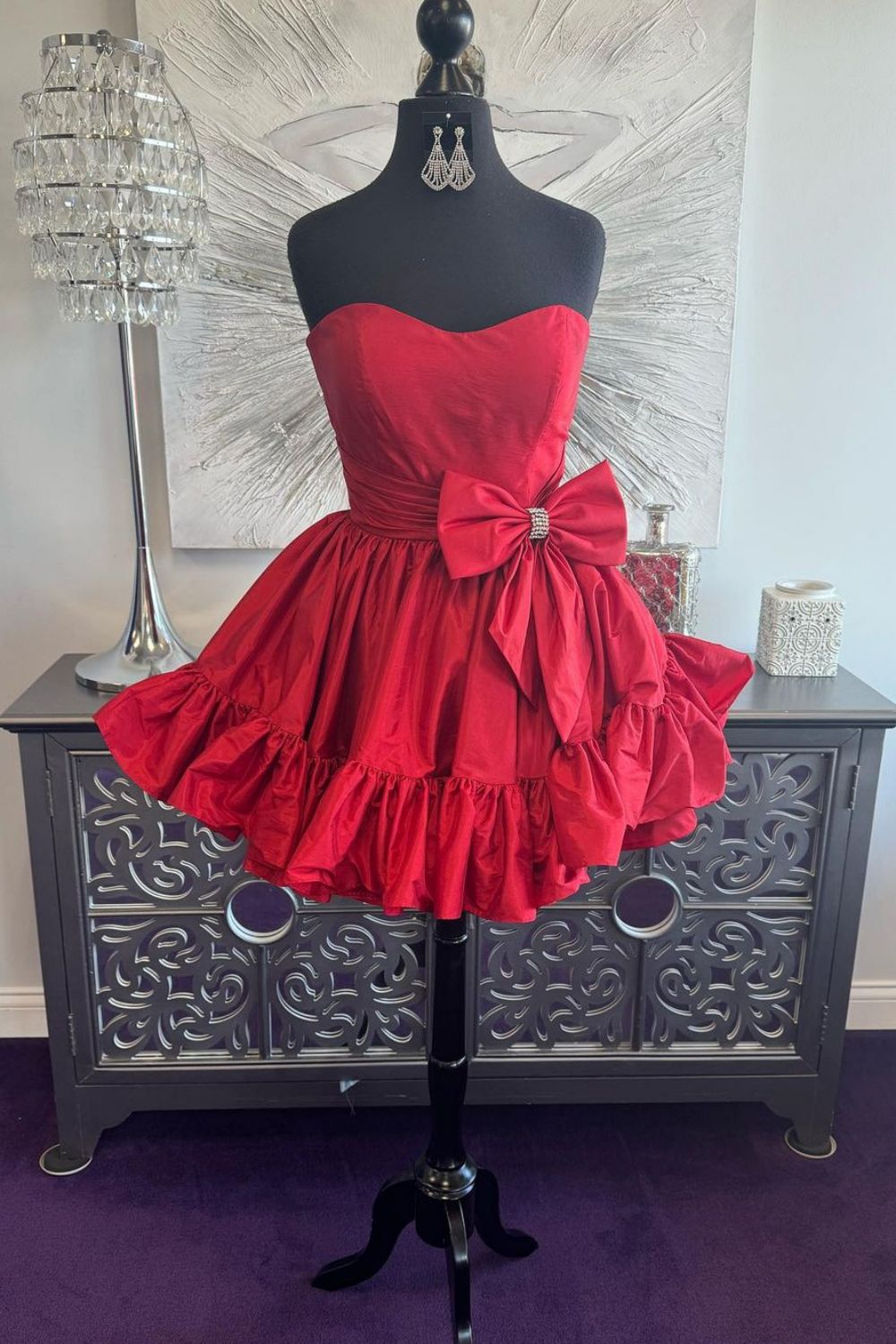 Simple Green A-Line Strapless Short Satin Homecoming Dress With Bowknot