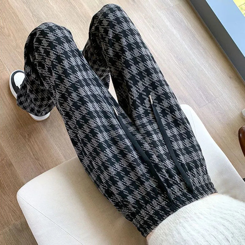 Plaid Drawstring Wide Leg Pants