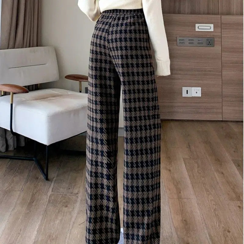 Plaid Drawstring Wide Leg Pants