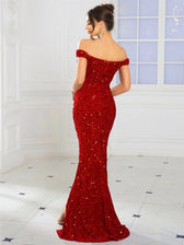 Off-the-Shoulder Sequin Maxi Dress