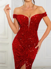 Off-the-Shoulder Sequin Maxi Dress