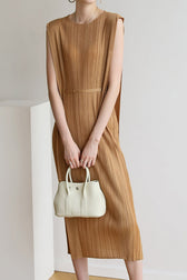 Ruched Lace-Up Midi Dress Brown / One Size Dresses