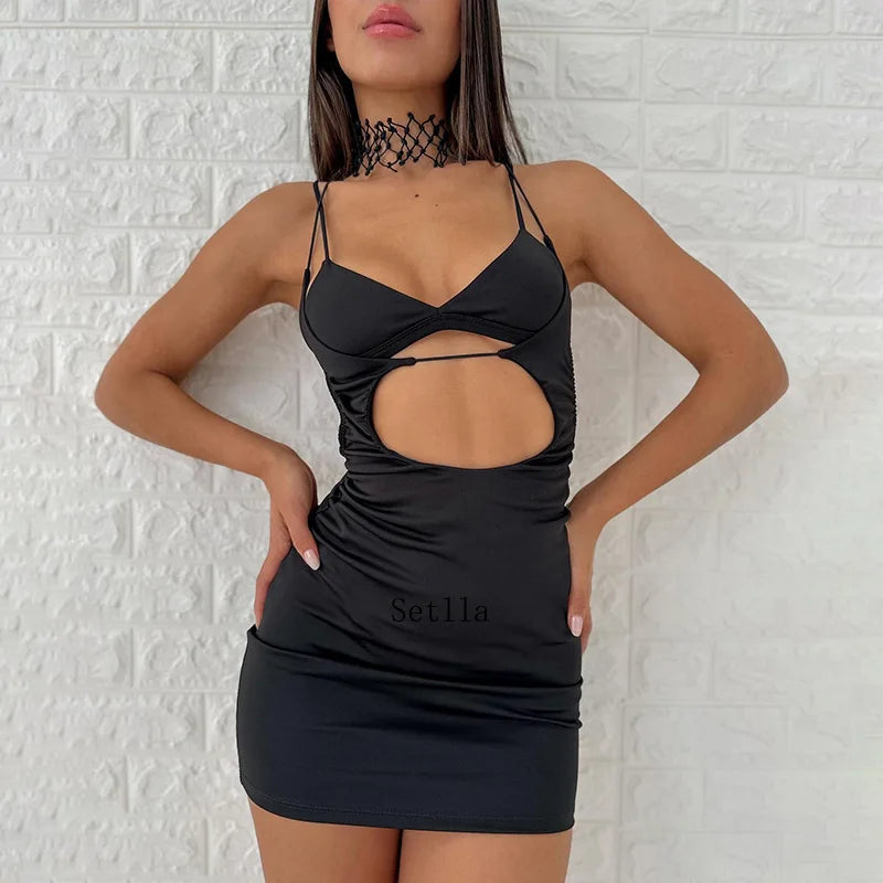 Cut Out Front Double Strap V-Neck Ruched Bodycon Mini Dress 2