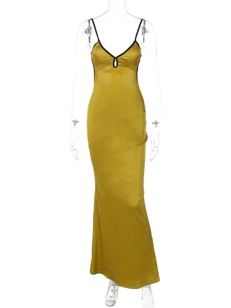 Sleeveless Backless Patchwork Lace Up Cut Out Graceful Maxi Beach Outfit Midi Dresses