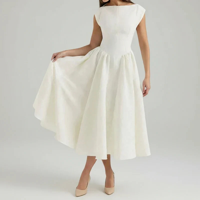 Boat Neck Cap Sleeve Fit and Flare Midi Dress 3