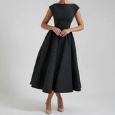 Boat Neck Cap Sleeve Fit and Flare Midi Dress 2