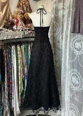 Slim Fit Black Backless Ruffled Lace Long Dress Sleeveless 2
