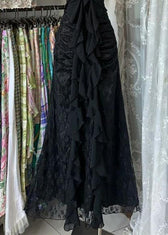 Slim Fit Black Backless Ruffled Lace Long Dress Sleeveless 4