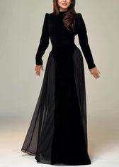Slim Fit Black Tie Waist Chiffon Patchwork Maxi Dress Spring 2