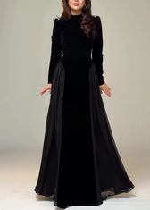 Slim Fit Black Tie Waist Chiffon Patchwork Maxi Dress Spring 3