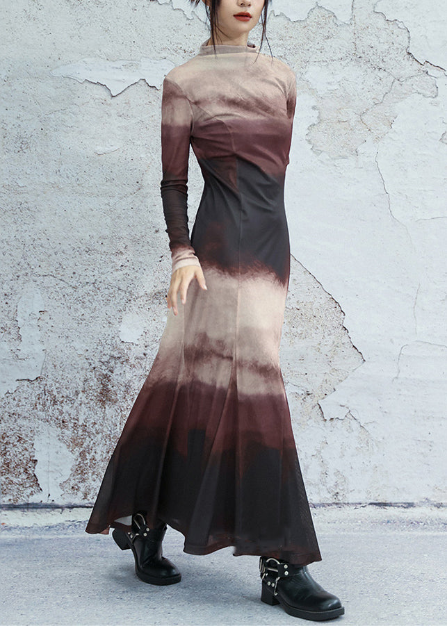 Mock Neck Long Sleeve Fit and Flare Maxi Dress