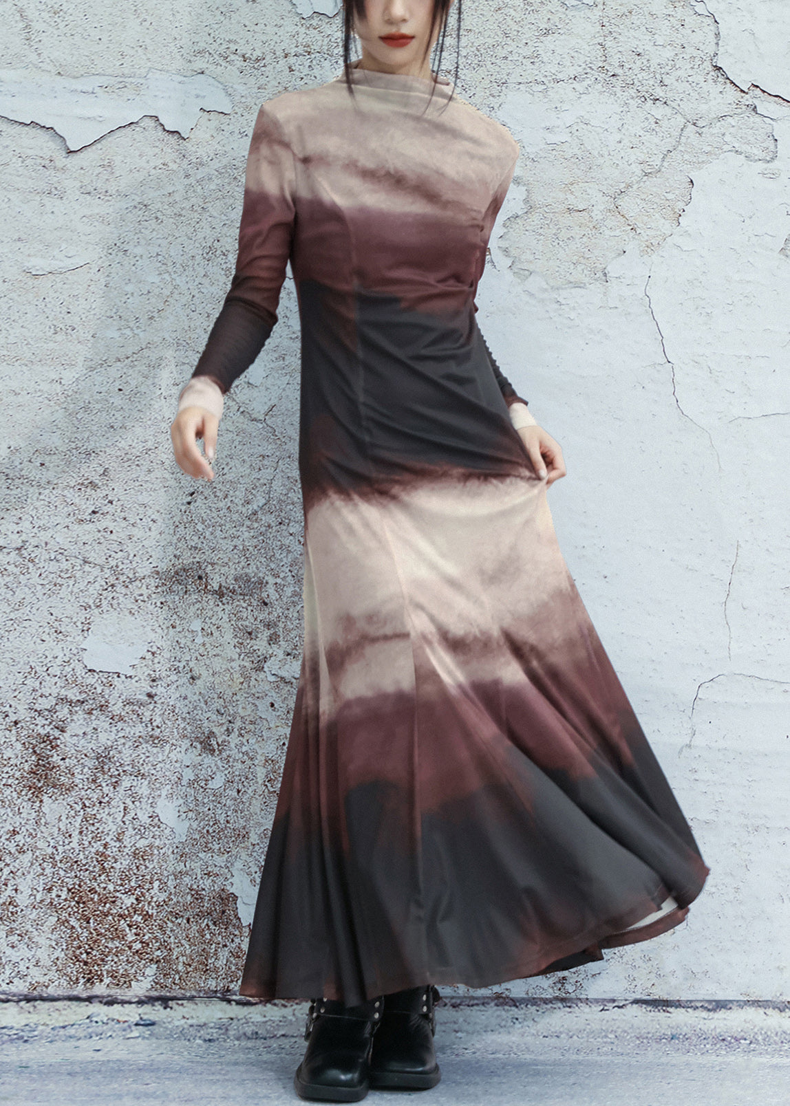 Mock Neck Long Sleeve Fit and Flare Maxi Dress