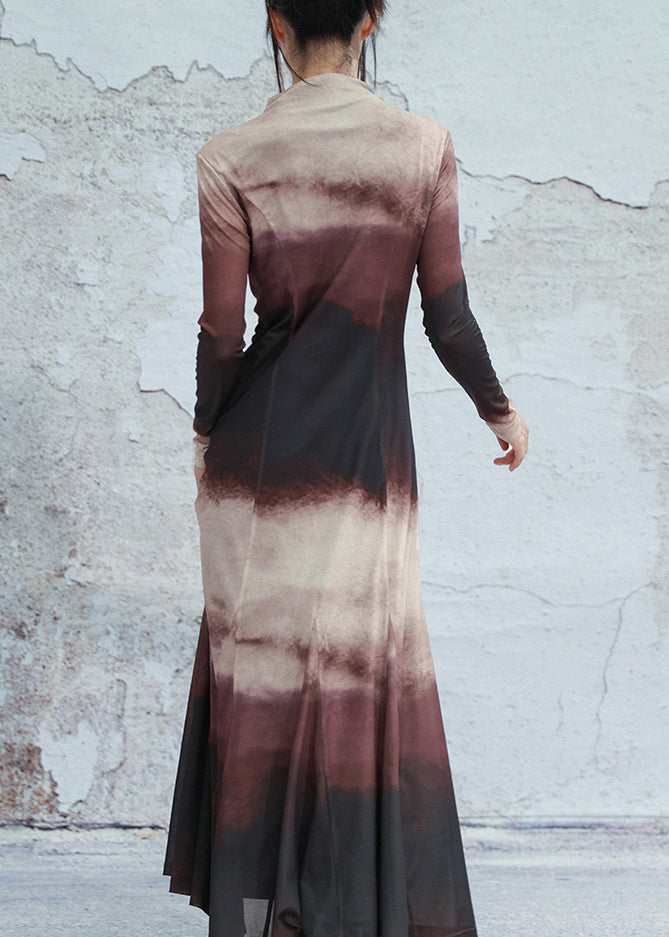 Mock Neck Long Sleeve Fit and Flare Maxi Dress